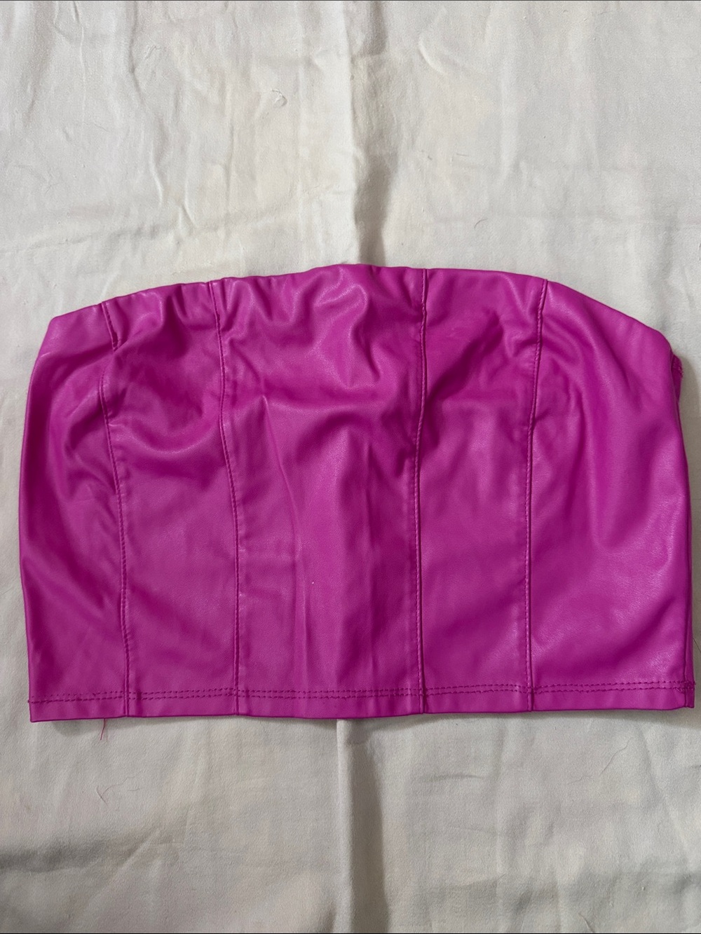 Fuchsia Strapless Faux Leather Bandeau Top